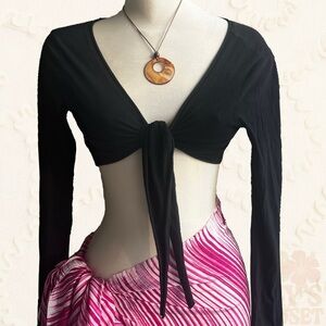 Razzle Dazzle Vintage Black Long Sleeve Tie Front Top